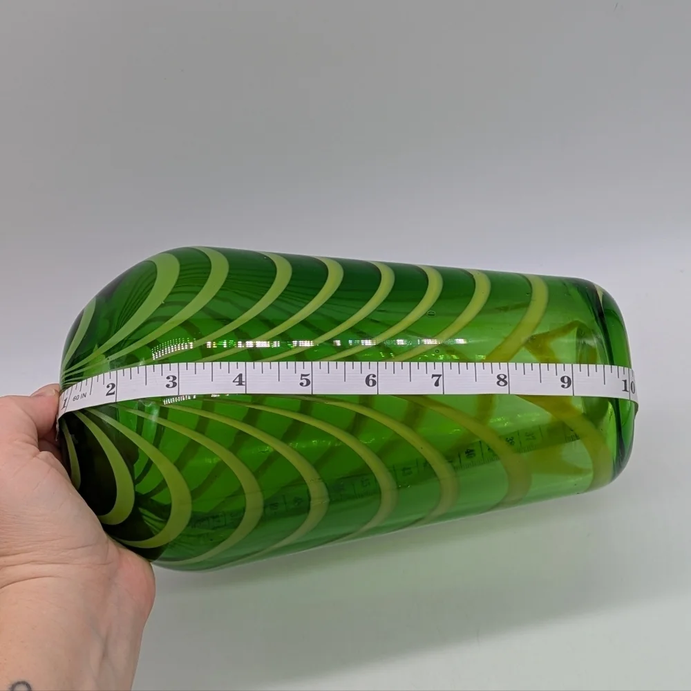 Green Glass Striped Accent Vase